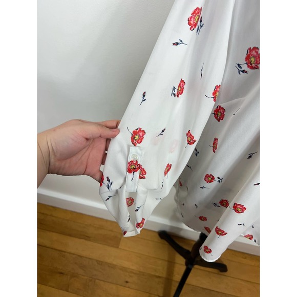 Maurices Semi Sheer white and red floral long sleeve V-neck Blouse - Picture 8 of 12